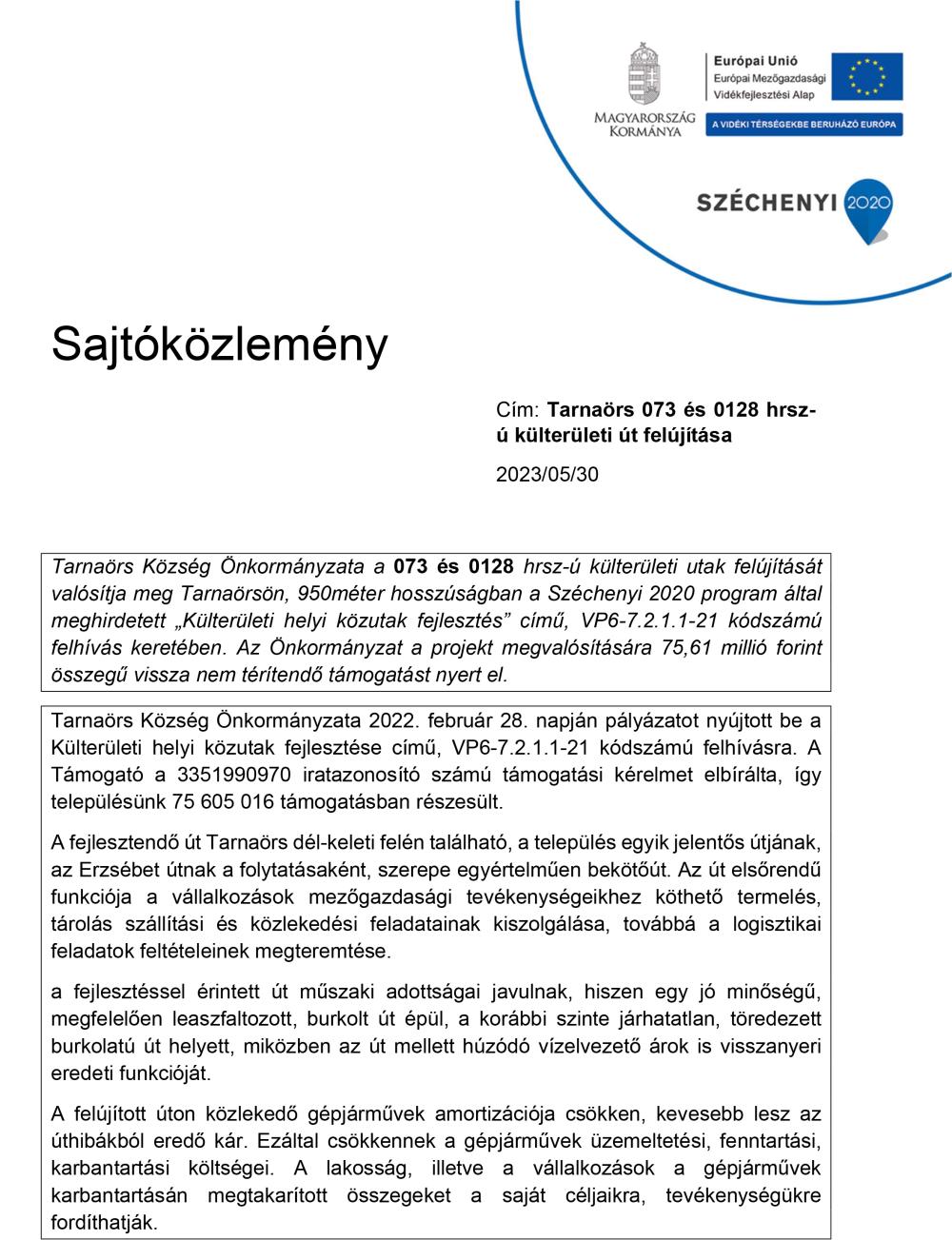 Vp6 7 2 1 1 21 Kulteruleti Helyi Kozutak Fejlesztese Sajtokozlemeny Nyito